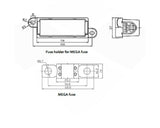 Mega-fuses allow for protection of up to 500A at a maximum of 32V DC and up to 300A at 58V DC. Made from a high-strength plastic blend, the holder complies with standards IEC 60947-3:1999 + A1:2001 + A2:2005 in conjunction with IEC 60947-1:2004. Please note that the holder is included in the delivery, and the fuses must be purchased separately.