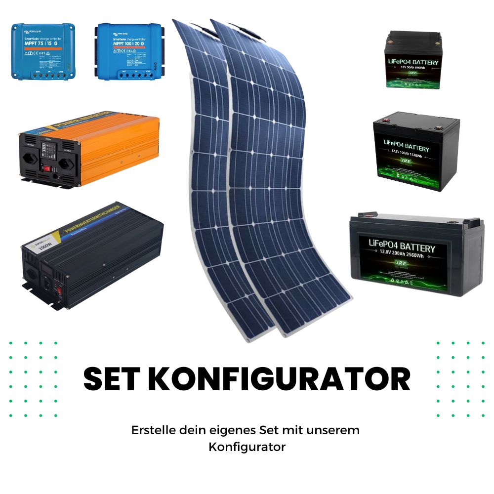 Solar-Set Konfigurator mit 180-360W Flexibel Panel mit Kraftkleber & Dachdurchführung