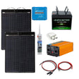 Solarset: 2x 39V Semiflexibles Solarpanel 100W, Wechselrichter 1000W, 100Ah LiFePO4 Batterie, Victron Laderegler und Zubehör