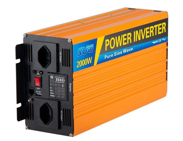 The 2000-watt Pure Sine Wave Inverter efficiently converts 12 V DC power into 230 V AC power, perfect for car batteries, truck batteries, and solar island systems. With 100% pure sine wave output, high power reserves, top-notch quality, and a Swiss socket, it is versatile and reliable. Compact dimensions of 27.8 x 17 x 10.5 cm and a weight of 2.75 kg make it practical and lightweight.