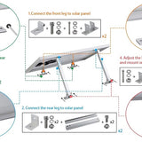 Robust, adjustable mounting feet for quick and secure solar panel installation. High-quality aluminum construction ensures excellent stability. Ideal for open-field or flat roof installations. Package includes: 2 short, 2 long supports, 4 rubber pads, screw set.