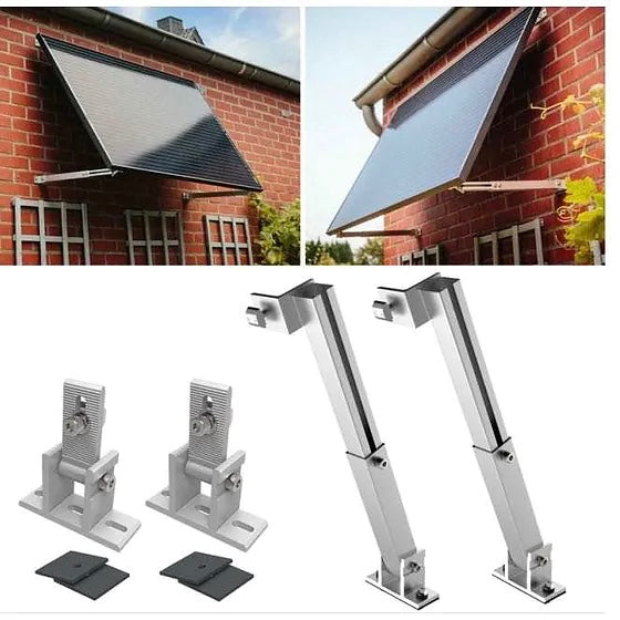 Robust, adjustable mounting feet for quick and secure solar panel installation. High-quality aluminum construction ensures excellent stability. Ideal for open-field or flat roof installations. Package includes: 2 short, 2 long supports, 4 rubber pads, screw set.